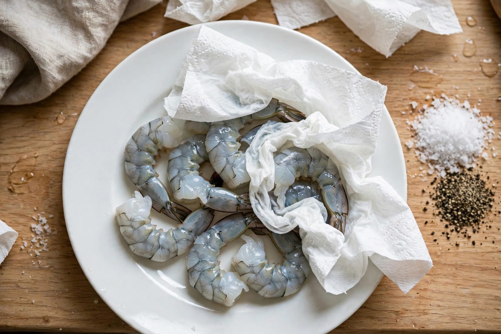 Shrimp patted dry with paper towels