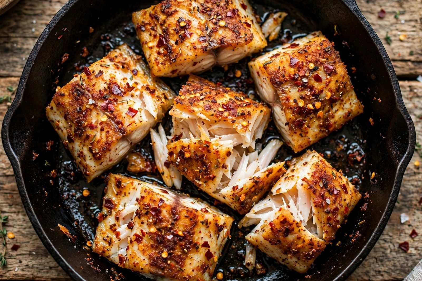 Close-up of seared chili-lime fish pieces