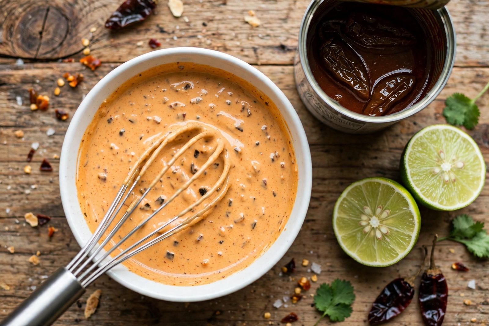 Chipotle crema whisked smooth in a small bowl