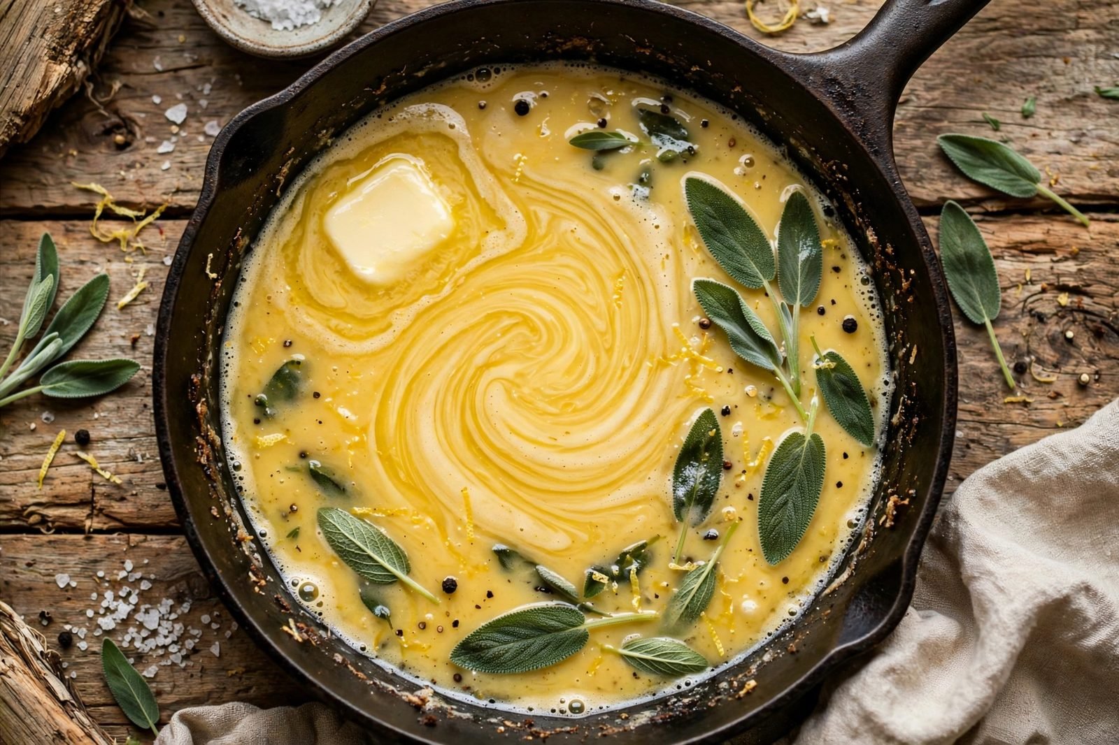 Butter swirled into the pan sauce off the heat