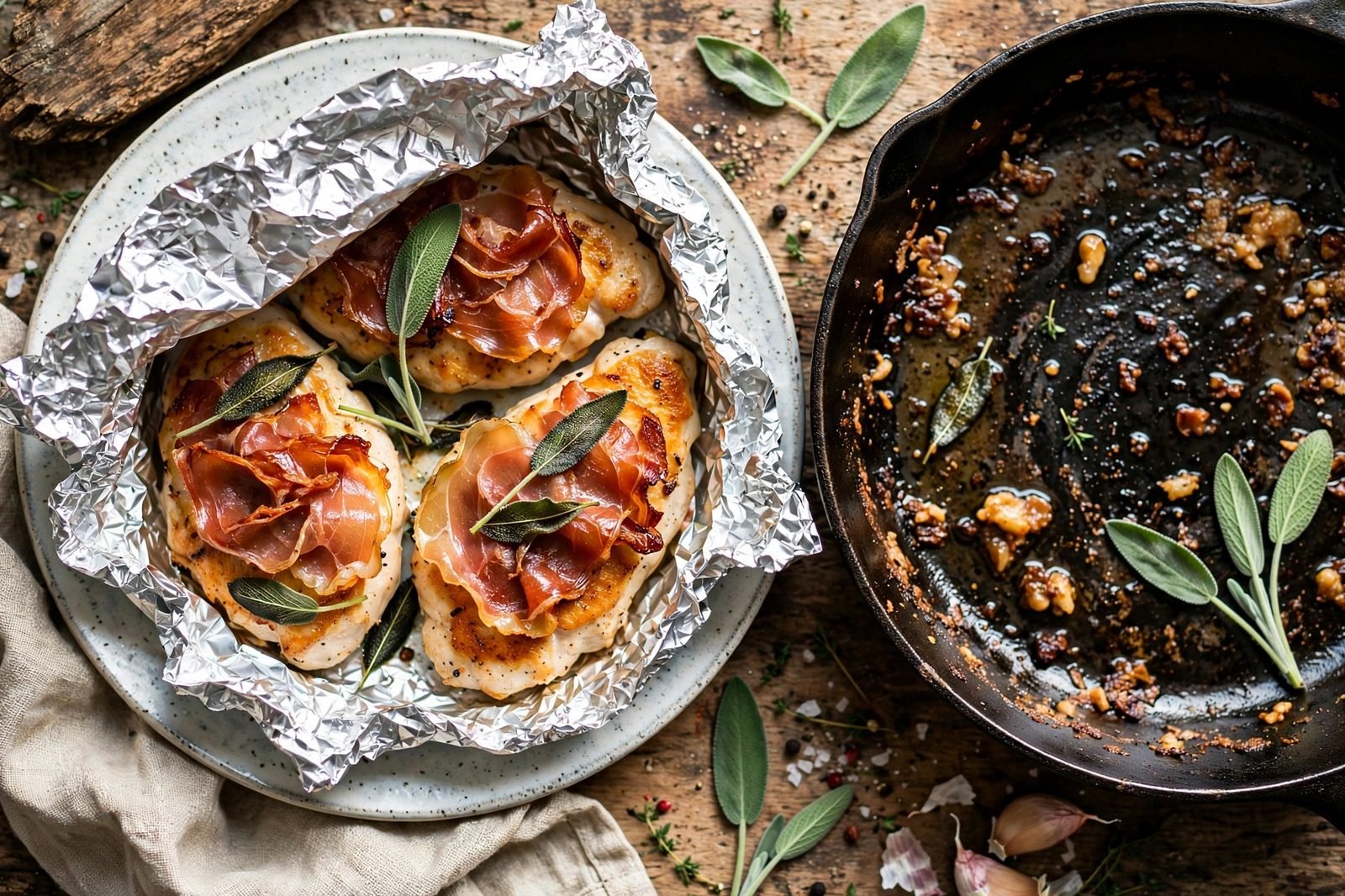 Golden seared chicken cutlets resting on a plate