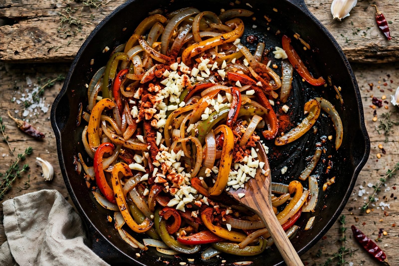 Garlic and smoked paprika blooming in the skillet