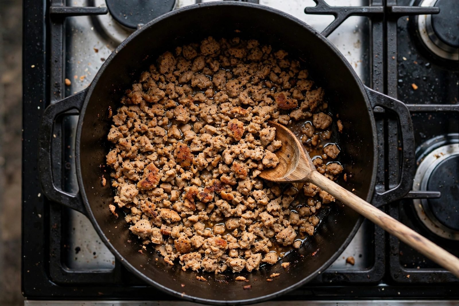 Ground turkey browning in a Dutch oven