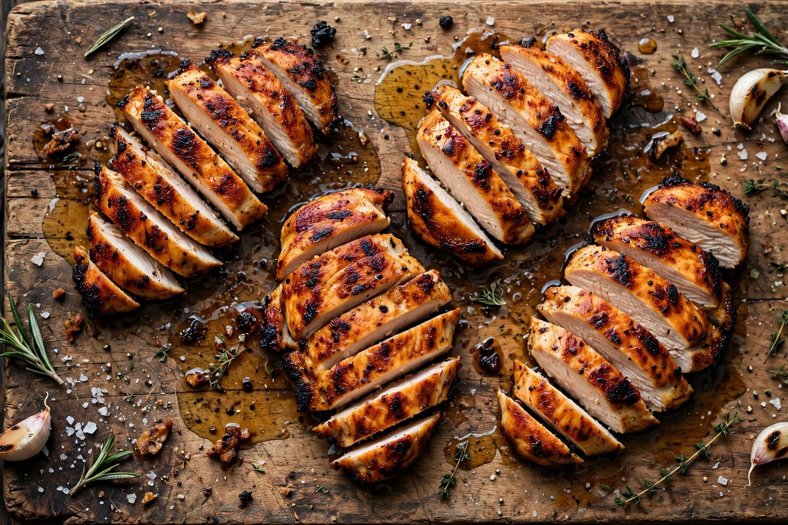 Deeply golden seared chicken cutlets resting on a cutting board