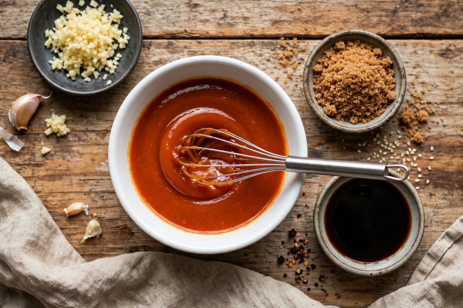 Firecracker sauce being whisked in a small bowl
