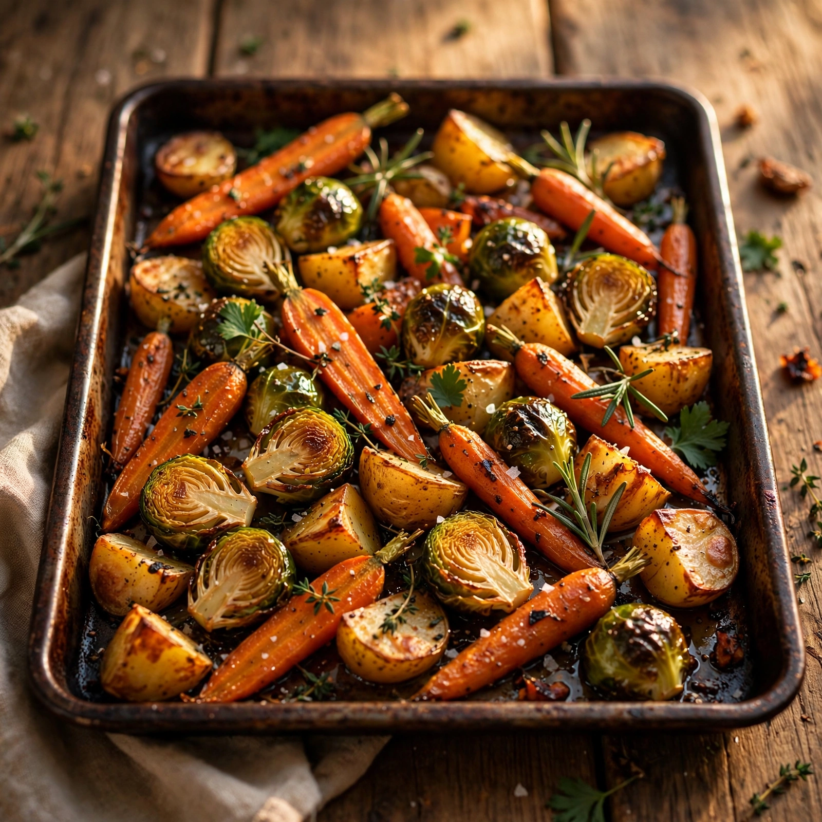 Tray of caramelized roasted vegetables